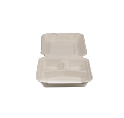 9" Bagasse Clamshell 3 Compartments