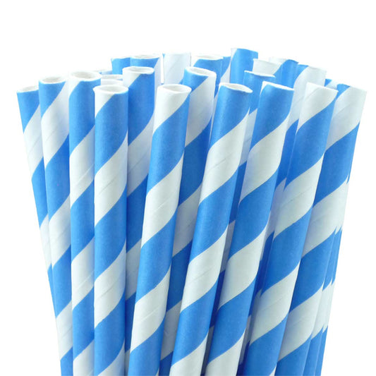 PAPER STRAWS - BLUE/ WHITE STRIPED