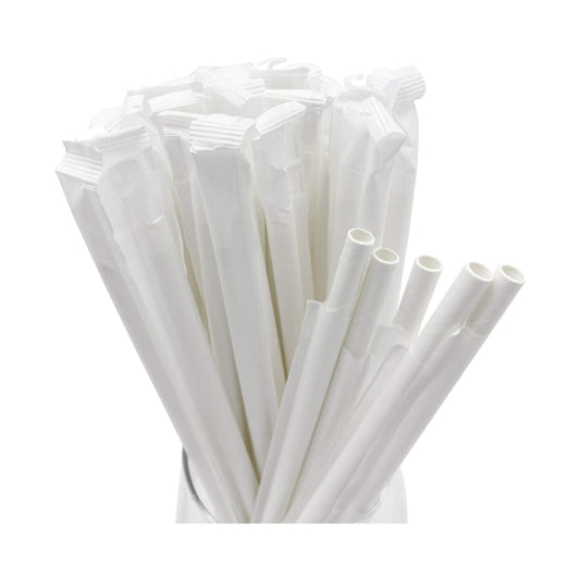 PAPER STRAWS / WHITE - INDIVIDUALLY WRAPPED - 1000qty